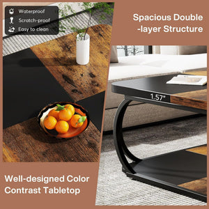 Square Coffee Table With Storage Shelf, 2 Tier For Living Room - Brown / Black