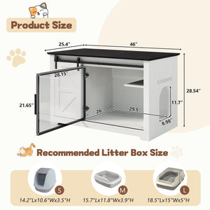 46" Farmhouse Cat Litter Box Enclosure with Sliding Barn Door