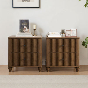 Fluted Nightstand With 3 Drawers