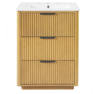 Bathroom Vanity With Sink, Open Shelf & Closed Storage - Natural Wood