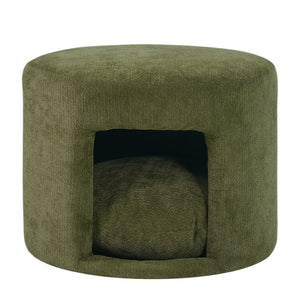 Green Pet Friendly Ottoman with Removable Pet Cushion and Hidden Pet Nook