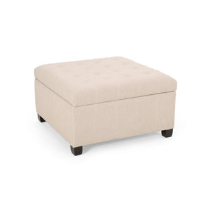 Upholstered Tufted Fabric Storage Ottoman, Wheat