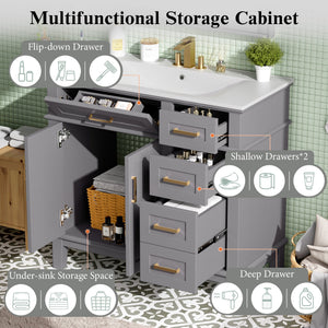 36" Gray Modern Bathroom Vanity with Ceramic Sink
