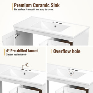 Shaker Free Standing Bathroom Vanity Cabinet & Sink, Soft Close Drawers, Soft Close Doors