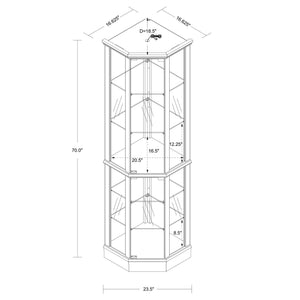 6 Shelf Lighted Corner Curio Cabinet With Adjustable Tempered Glass Shelves And Mirror Back (E26 Light Bulb Not Included)