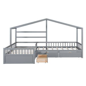 L Shape Platform Bed With 3 Storage Drawers