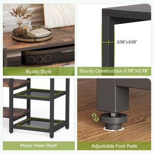 TV Stand For TVs, Extra Long With 3 Tier Ventilated Shelves - Rustic Brown