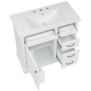 36" Bathroom Vanity With Sink, 2 Tip-Out Drawers, Soft Close Hinges