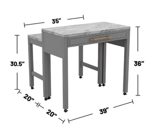 Light Gray Faux Marble Dining Table with Storage Drawer