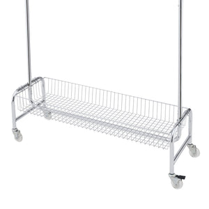 Heavy Duty Iron Garment Rack With Basket On Wheels - Silver