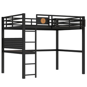Full Size Loft Bed Frame with Desk and Charging Port