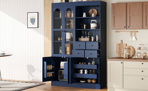 TOPMAX Freestanding Buffet With Hutch - Tall Kitchen Pantry Cabinet