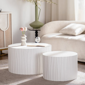 Nesting Coffee Table Set of 2 Round Wooden Tables