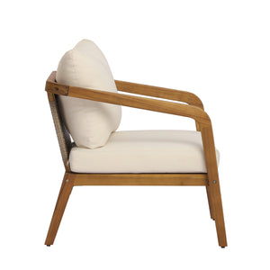 Acacia Wood Outdoor Patio Club Chair with PE Wicker Backrest & Cushions (Set of 2)