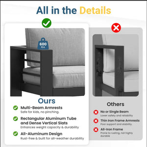 Modern All-Weather Patio Armchairs & Thick Cushions (Set of 2)