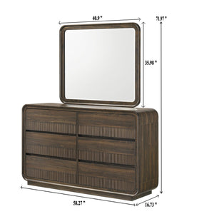 Flair Rounded Edges 1 Piece Dresser, 6 Drawer Storage Bedroom Furniture - Brown