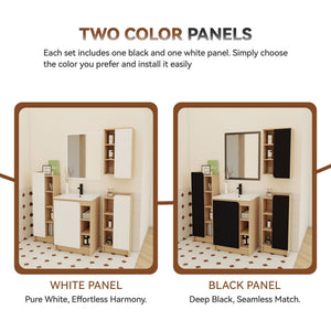 4 Piece Bathroom Vanity Set With Sink, Vanity Combo With Storage Cabinets - Black / Light Oak / White