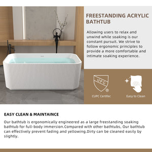Rectangle Linear Freestanding Soaker Tub With Pop Up Drain, Double Wall Insulated Construction - Gloss White