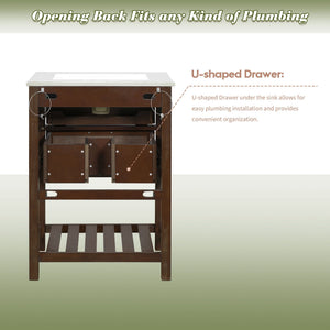 Modern Bathroom Vanity With Integrated Sink, Cabinet With 1 Deep Drawer And 1 Tip-Out Drawer