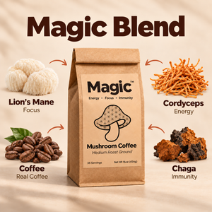 MAGIC™ Medium Roast Mushroom Coffee- Real Coffee with Lions Mane, Cordyceps, and Chaga