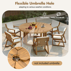 TREXM Patio Dining Table Set for 6 with Umbrella Hole