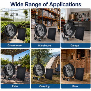 30" Wheeled Solar Fan with 140W Adjustable Monocrystalline Solar Panel