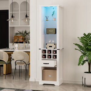 75'' Tall Storage Cabinet with LED Light, Farmhouse Style