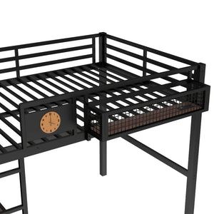 Full Size Loft Bed Frame with Desk and Charging Port