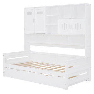 Daybed With All-In-One Cabinet And Shelf