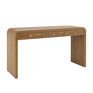 Walnut Curved Design 3-Drawer Long Console Table
