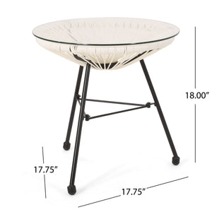 Nusa Modern Rattan Side Table With Tempered Glass Top