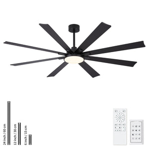 Large Ceiling Fan With Dimmable LED Light 8 Blades Remote Control, Reversible DC Motor