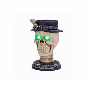 Skull Candle Holder with Glowing Eyes - Resin Gothic Halloween Decor