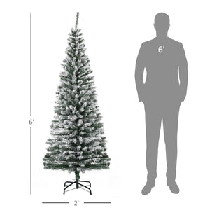 6' Slim Artificial Christmas Tree with Snow-Flocked Finish - White