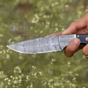 8.5” Hand Forged Damascus Steel Full Tang Skinner Knife - Buffalo Horn Handle - H 020