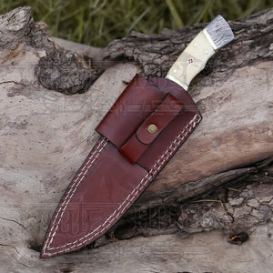 8.5” Hand Forged Damascus Steel Full Tang Skinner Knife - Camel Bone Handle - H-017