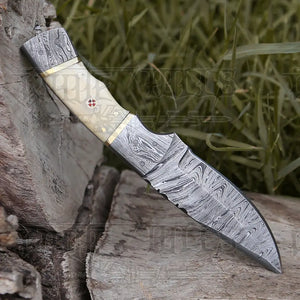 8.5” Hand Forged Damascus Steel Full Tang Skinner Knife - Camel Bone Handle - H-017