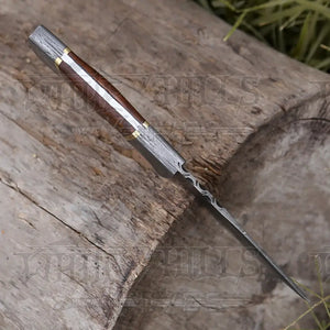8.5” Hand Forged Damascus Steel Full Tang Skinner Knife - Wood Handle