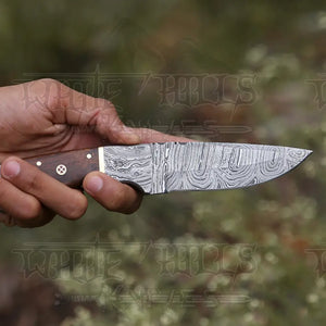 8.5” Hand Forged Damascus Steel Full Tang Skinner Knife - Wood Handle