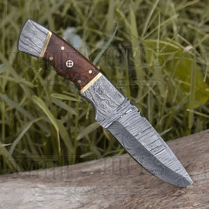 8.5” Hand Forged Damascus Steel Full Tang Skinner Knife - Wood Handle