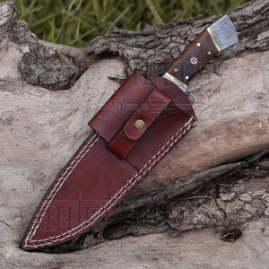 8.5” Hand Forged Damascus Steel Full Tang Skinner Knife - Wood Handle