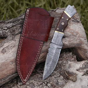 8.5” Hand Forged Damascus Steel Full Tang Skinner Knife - Wood Handle