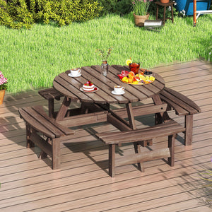 8-Person Round Picnic Table Set Circular Patio Dining Camping Table with Benches