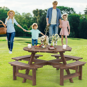 8-Person Round Picnic Table Set Circular Patio Dining Camping Table with Benches