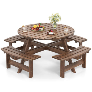8-Person Round Picnic Table Set Circular Patio Dining Camping Table with Benches
