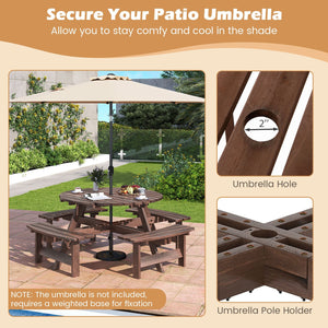 8-Person Round Picnic Table Set Circular Patio Dining Camping Table with Benches