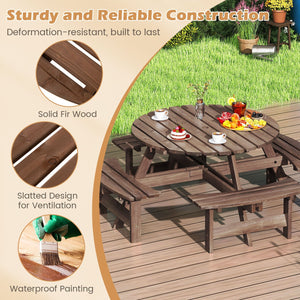 8-Person Round Picnic Table Set Circular Patio Dining Camping Table with Benches
