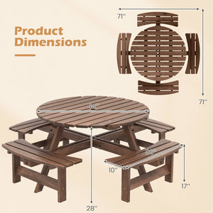 8-Person Round Picnic Table Set Circular Patio Dining Camping Table with Benches