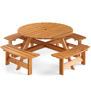 8-Person Round Picnic Table Set Circular Patio Dining Camping Table with Benches