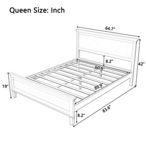 Mid-Century Modern Wood Platform Bed, Queen Size
